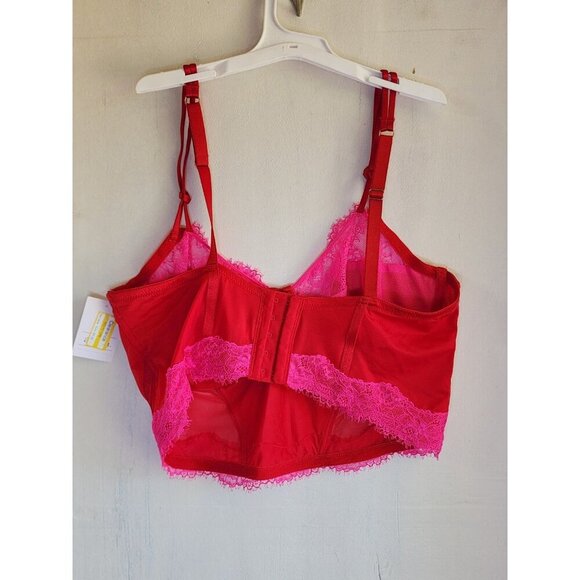 New Auden Women's Red & Pink Sexy Sheer Long Bra Adjustable Straps Size S - Picture 5 of 6
